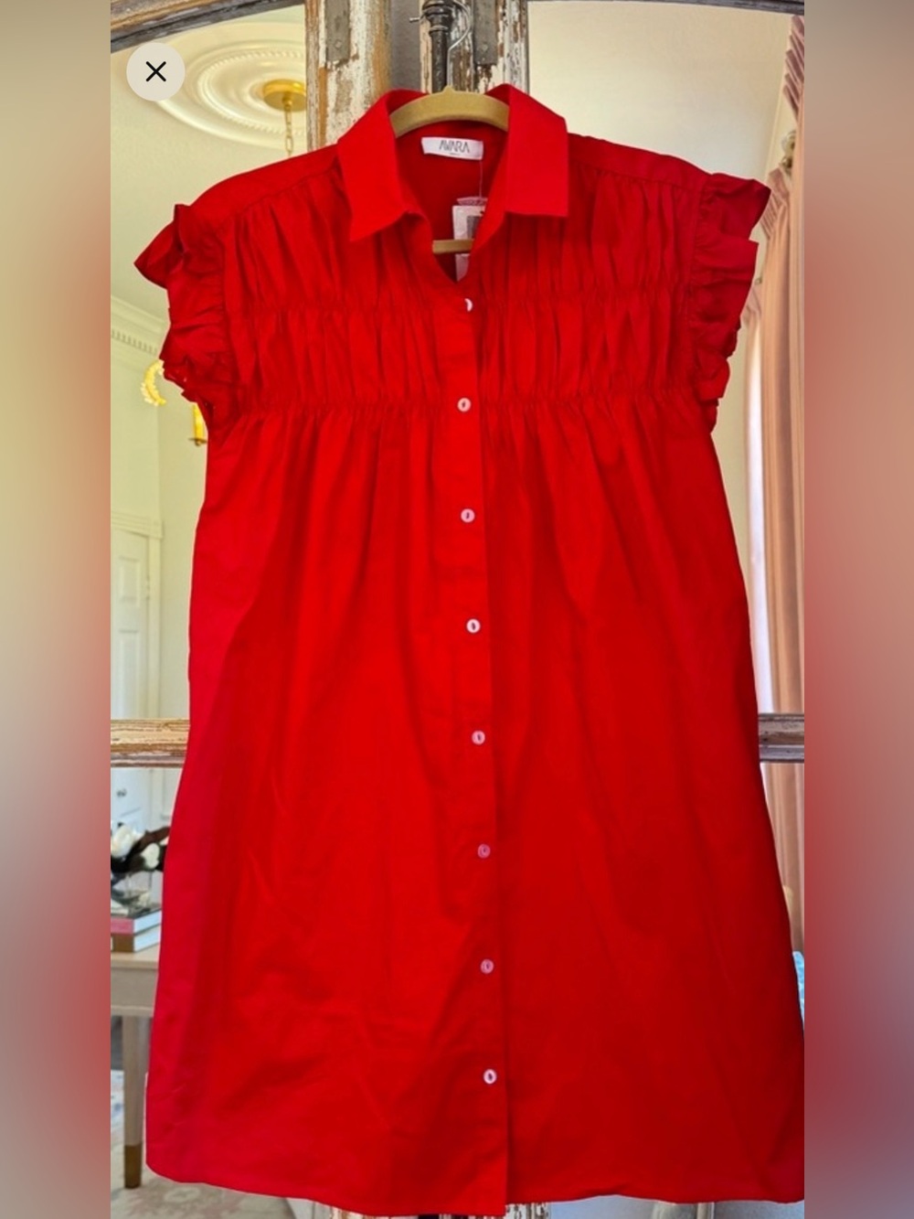 MARA Red Short Sleeve Button-Front Dress